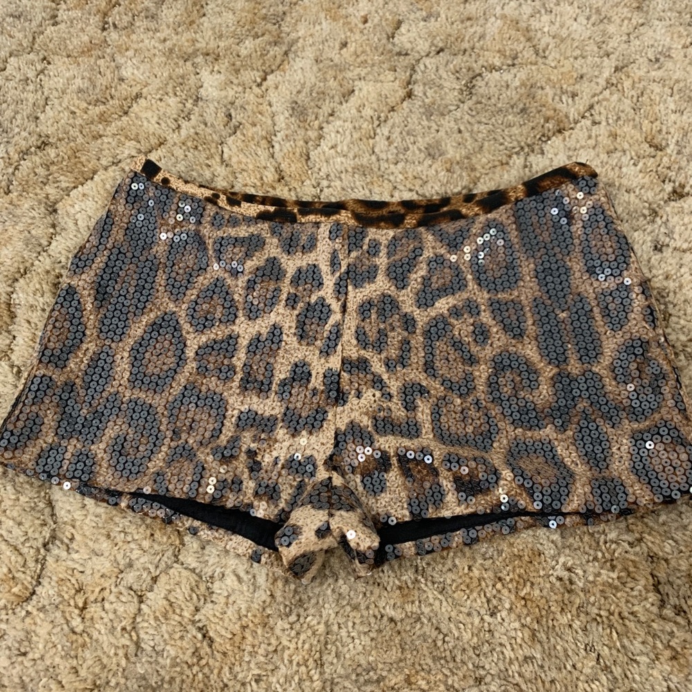 Sequined cheetah print shorts